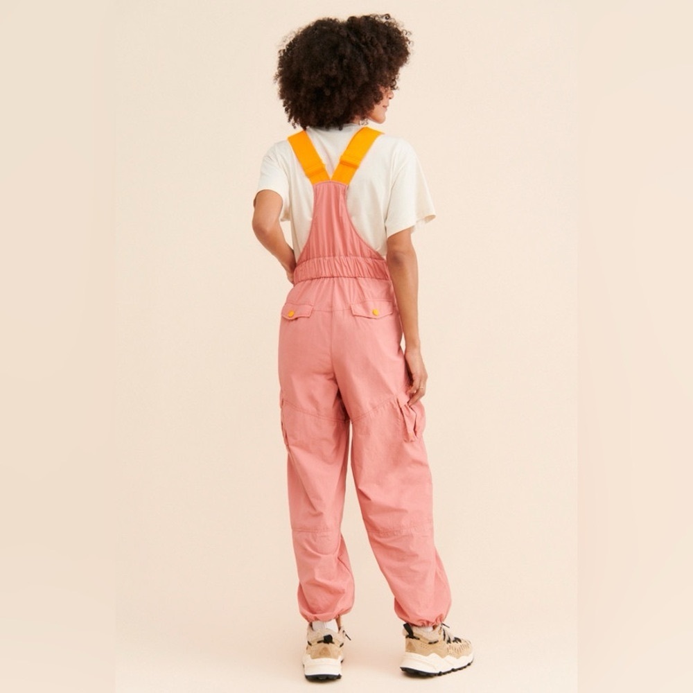 NWOT Free People Movement Morning Meadow Overalls Jumpsuit Pink Neon Orange - Picture 3 of 9